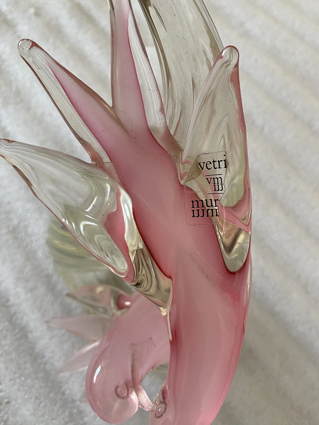 Scultura in vetro di Murano di Uccelli, rosa e trasparente, anni '70 3