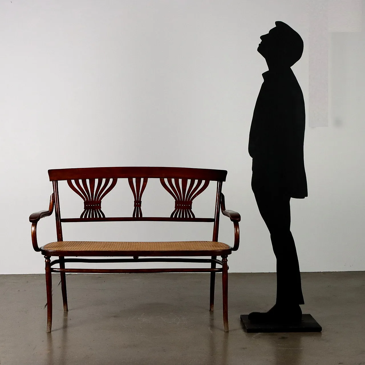 Divanetto panca Art Nouveau in stile Thonet in paglia di Vienna, '900 2