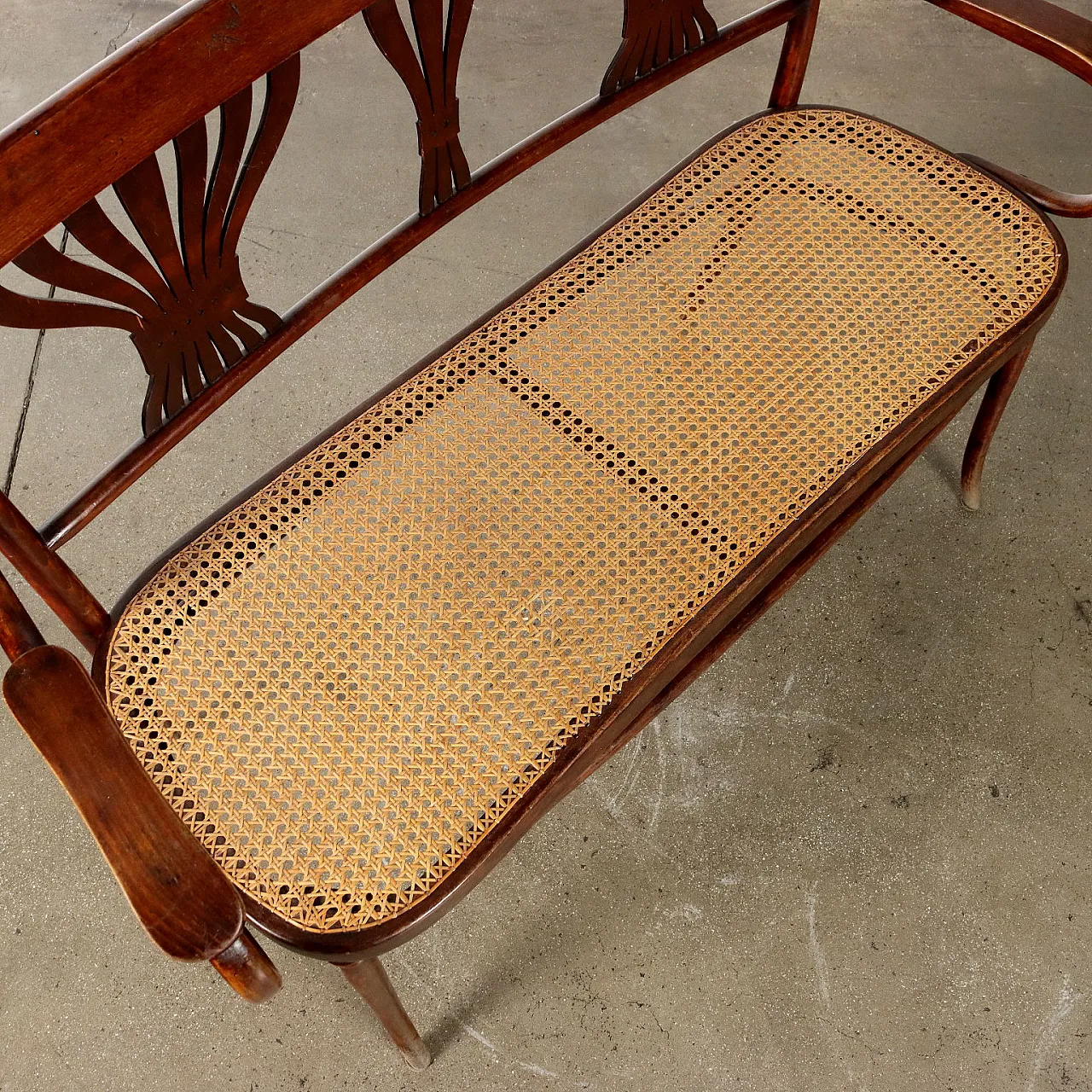 Divanetto panca Art Nouveau in stile Thonet in paglia di Vienna, '900 5