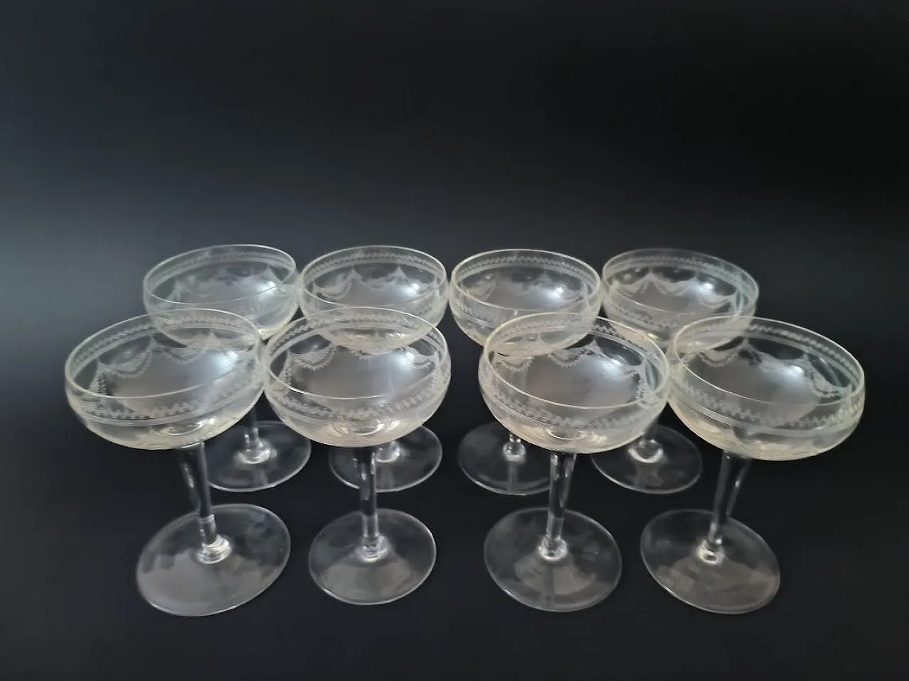 8 Bicchieri da CHAMPAGNE in cristallo, fine '800 FRANCIA 2