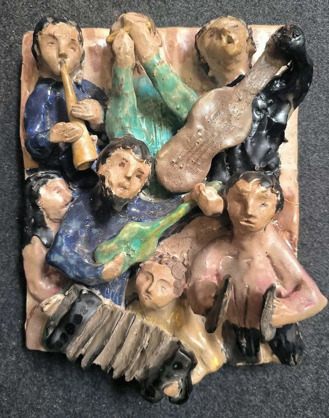 Jazz musicians, ceramic bas-relief, 1960s 1