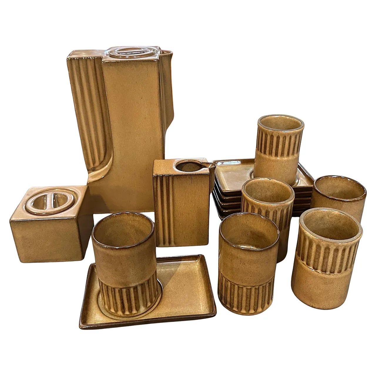 Brown ceramic coffee set by Ernestine Salerno, mid-19th century 1