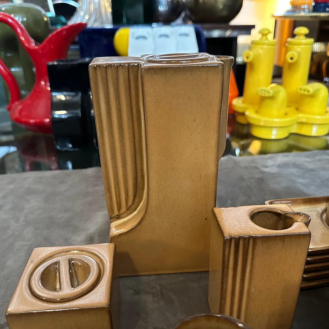 Brown ceramic coffee set by Ernestine Salerno, mid-19th century 2