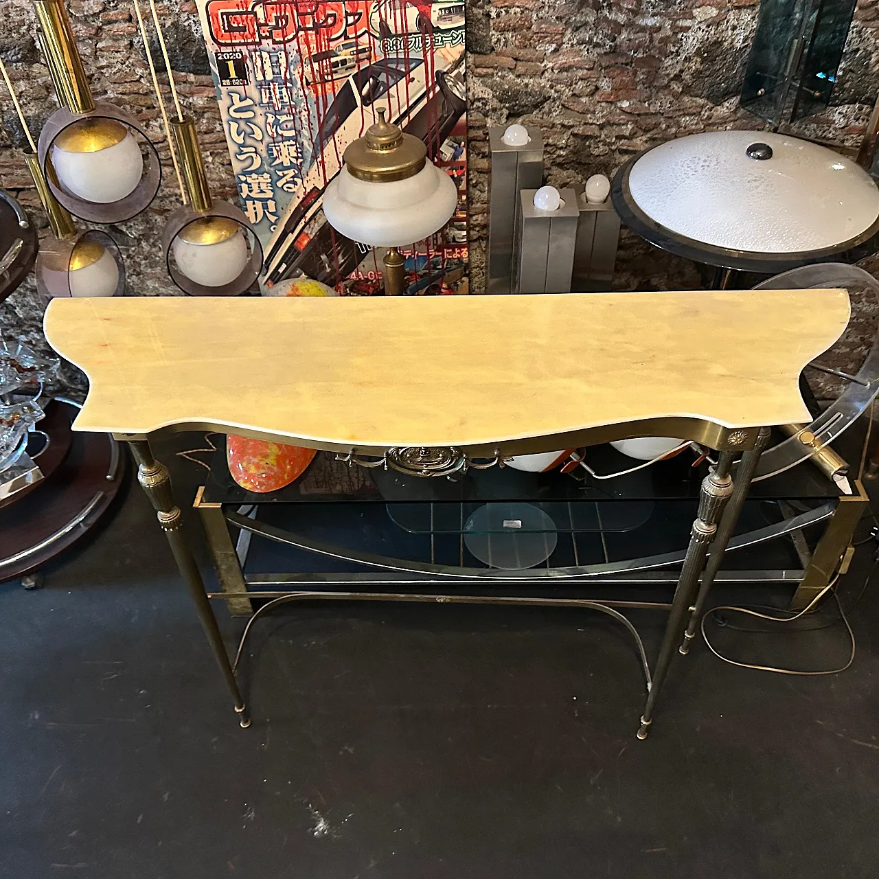 Brass and marble console table, 1950s 2