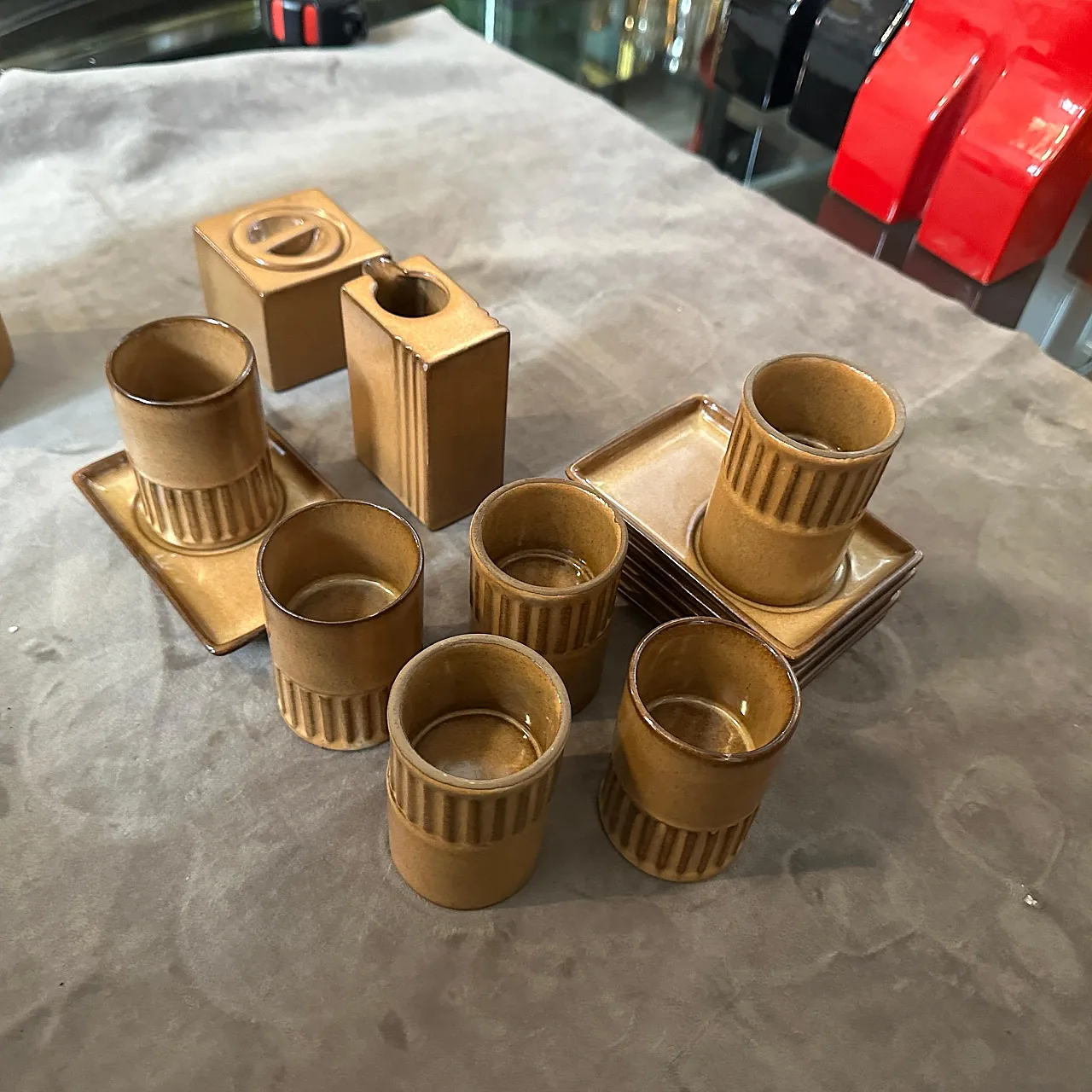 Brown ceramic coffee set by Ernestine Salerno, mid-19th century 3