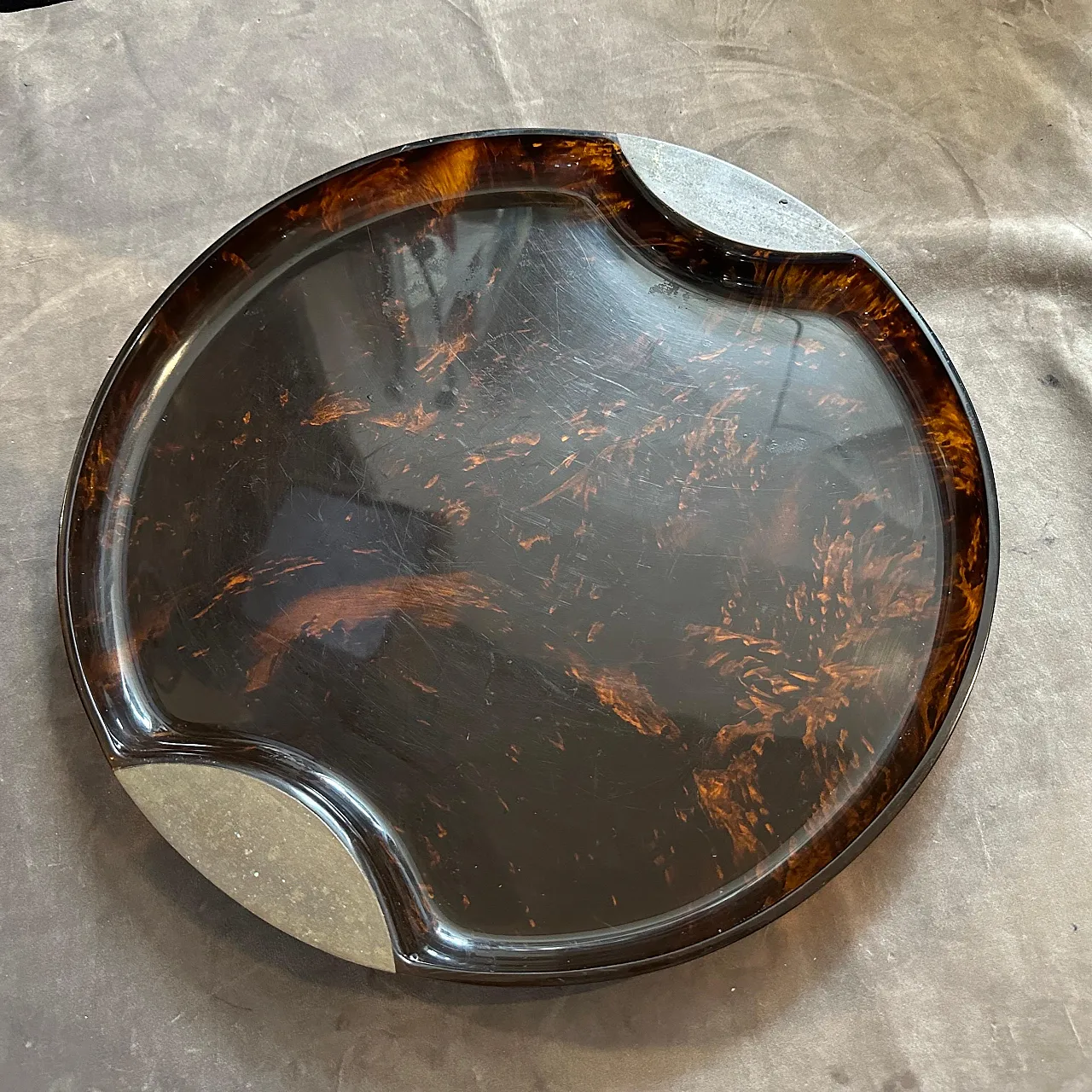 Brass and lucite mock turtle tray by Guzzini, 1970s 3