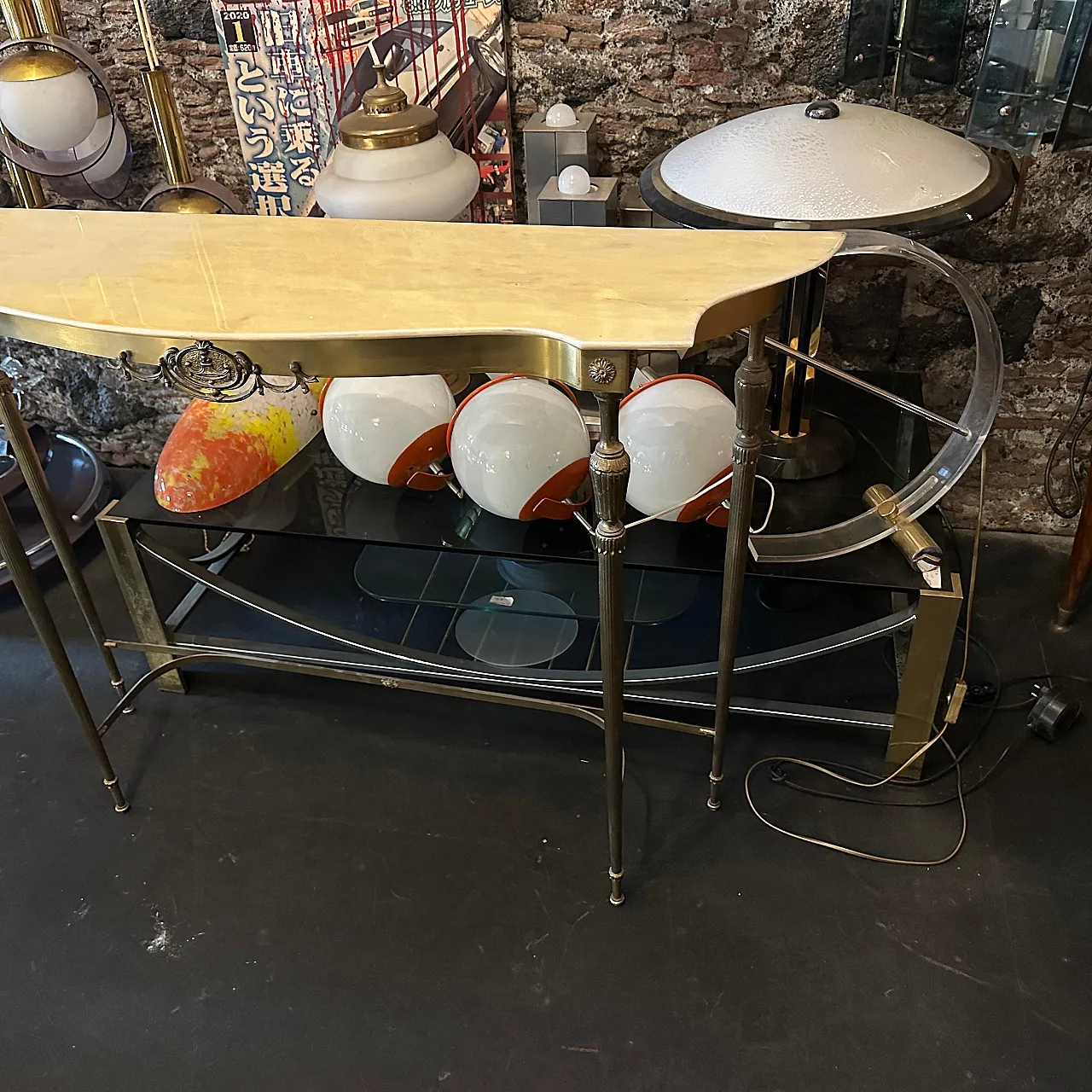 Brass and marble console table, 1950s 3