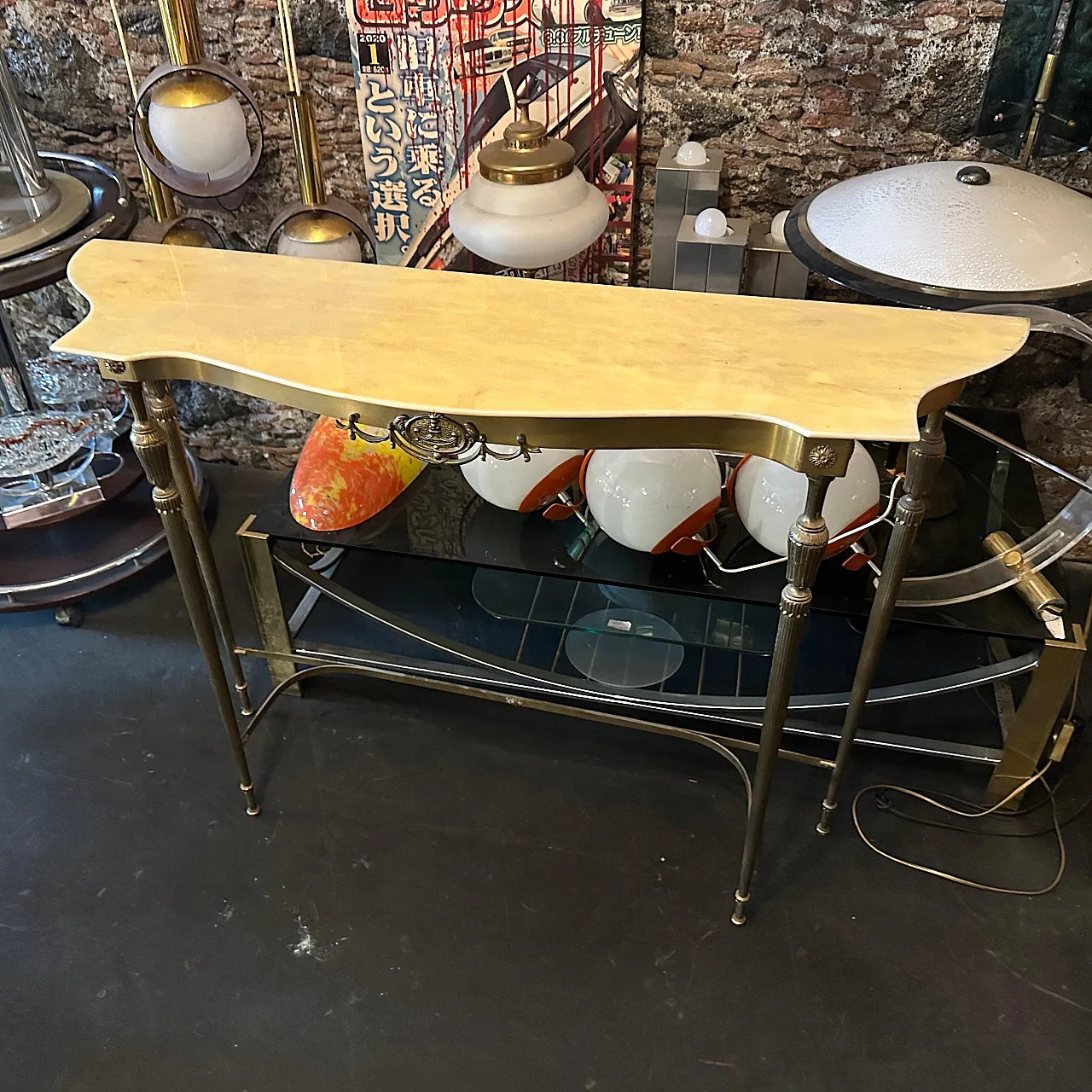 Brass and marble console table, 1950s 4