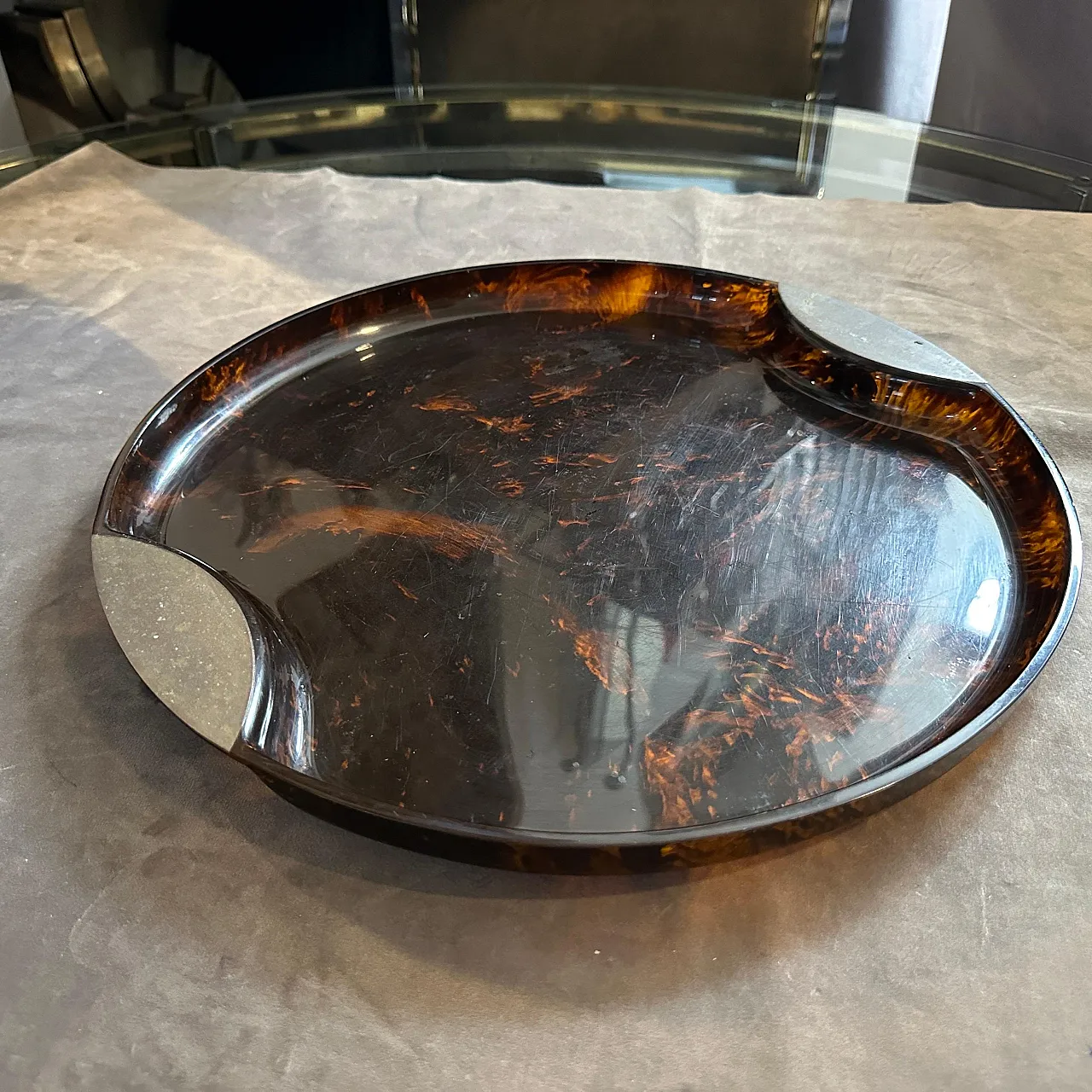 Brass and lucite mock turtle tray by Guzzini, 1970s 5