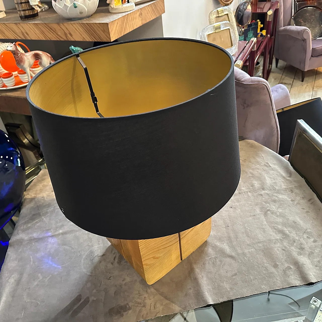 Ash and brass table lamp, 1970s 5