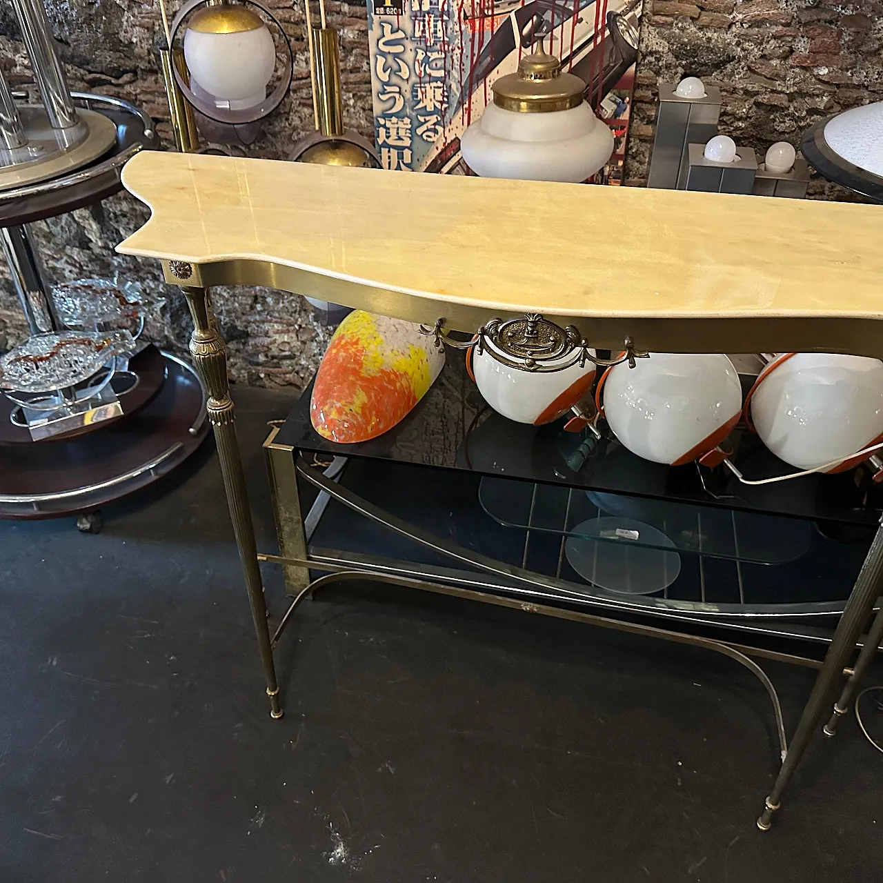Brass and marble console table, 1950s 5