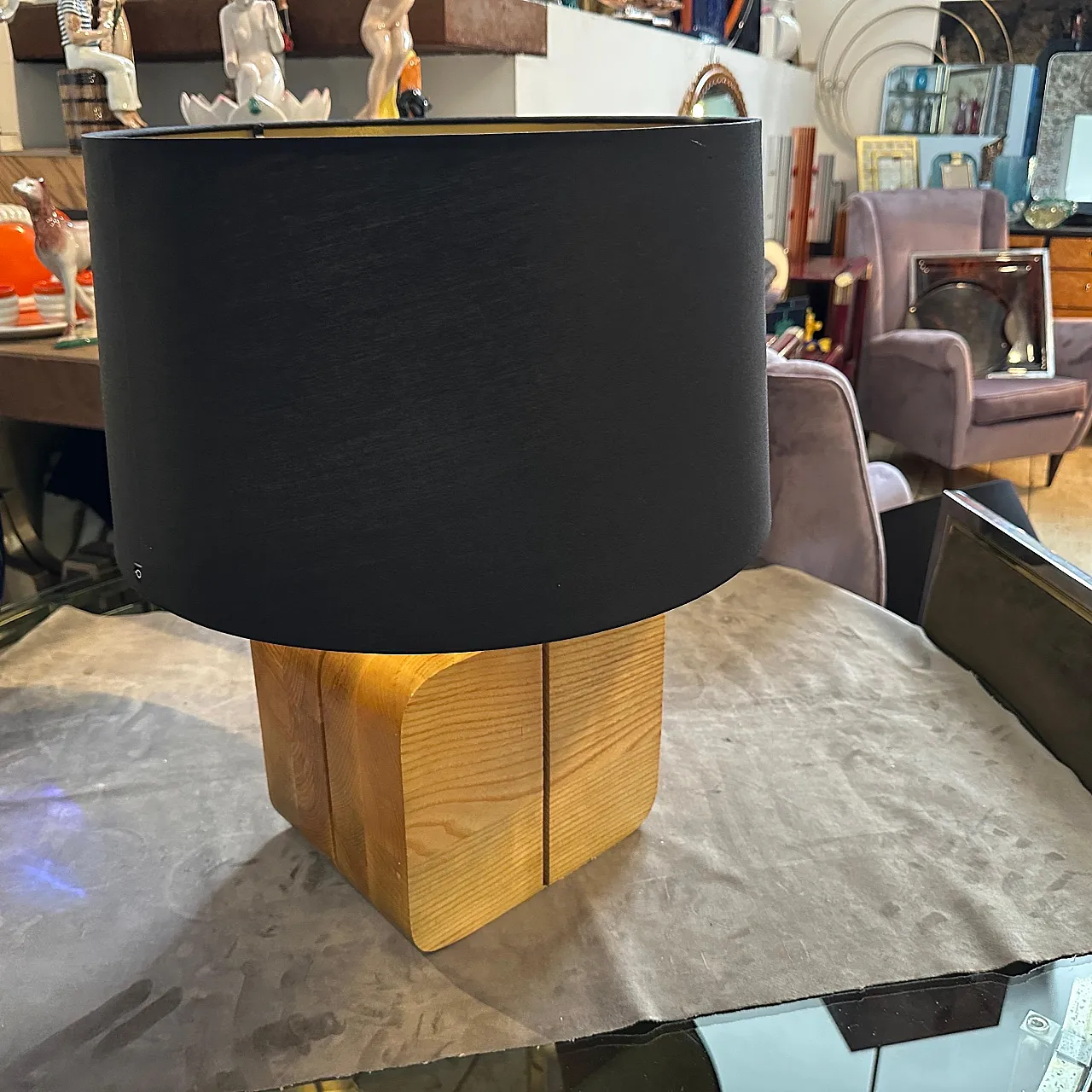 Ash and brass table lamp, 1970s 6