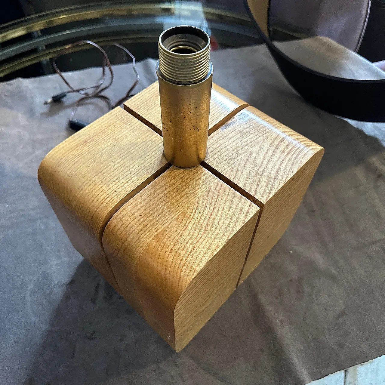 Ash and brass table lamp, 1970s 8