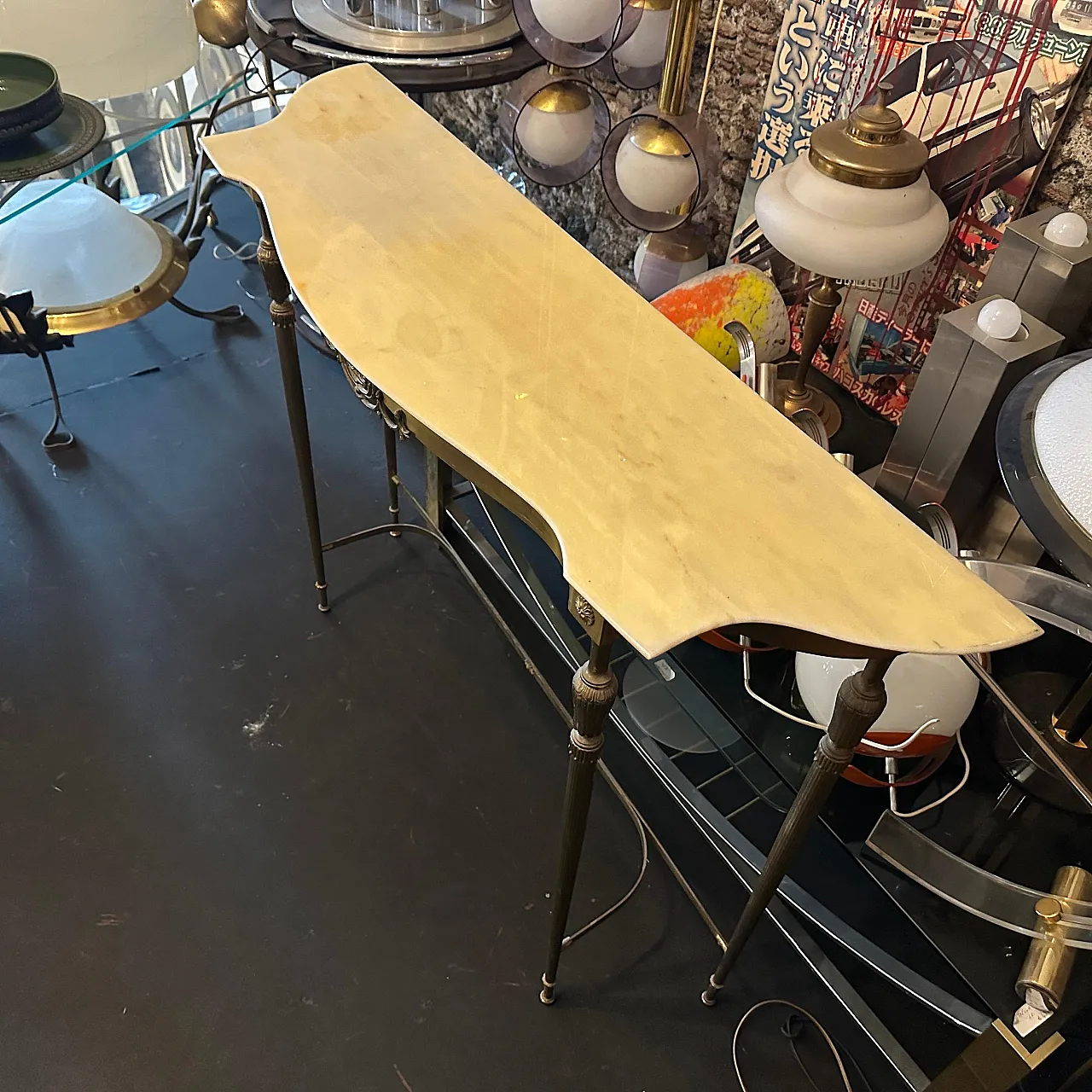 Brass and marble console table, 1950s 8