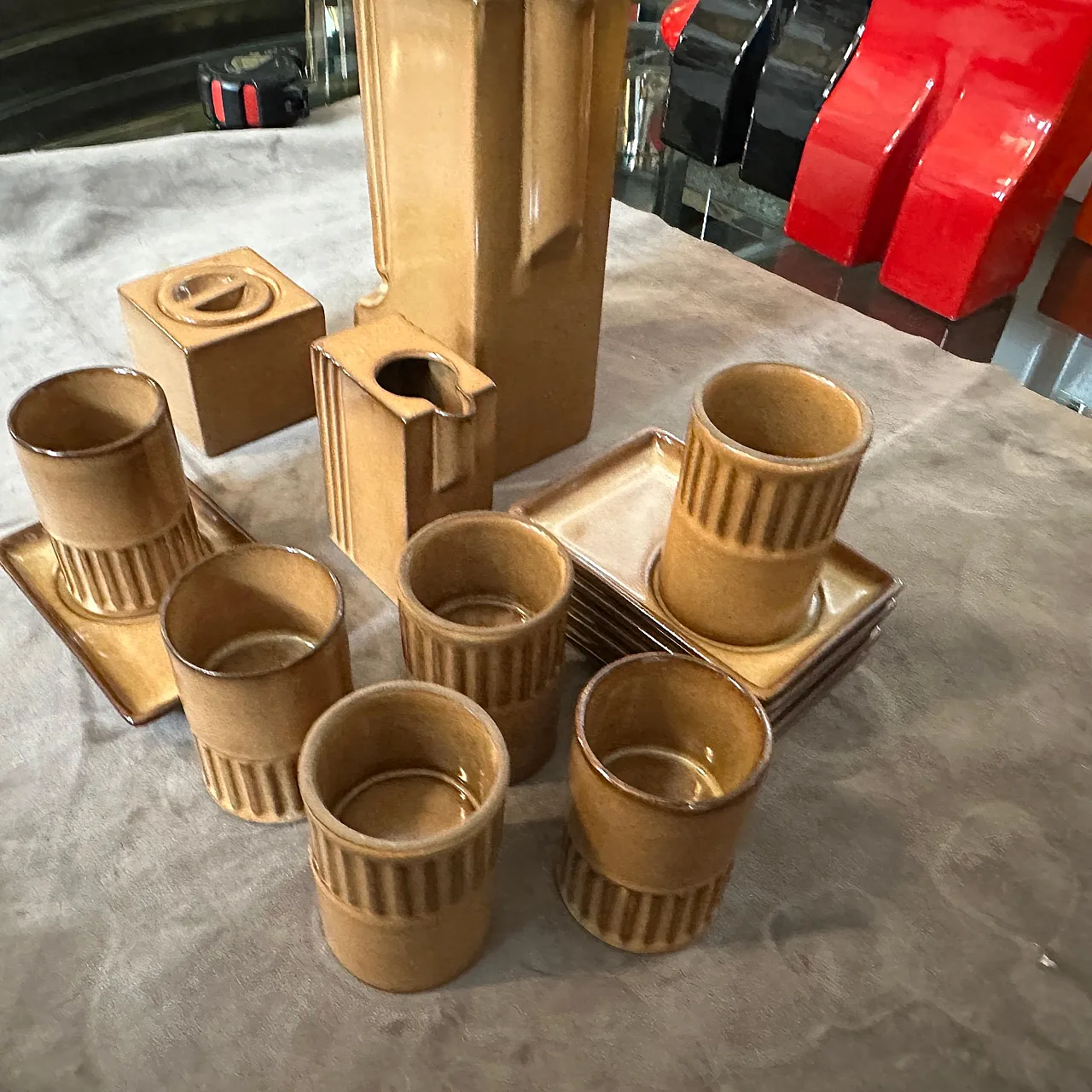 Brown ceramic coffee set by Ernestine Salerno, mid-19th century 9