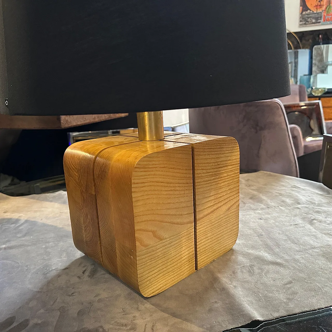 Ash and brass table lamp, 1970s 9