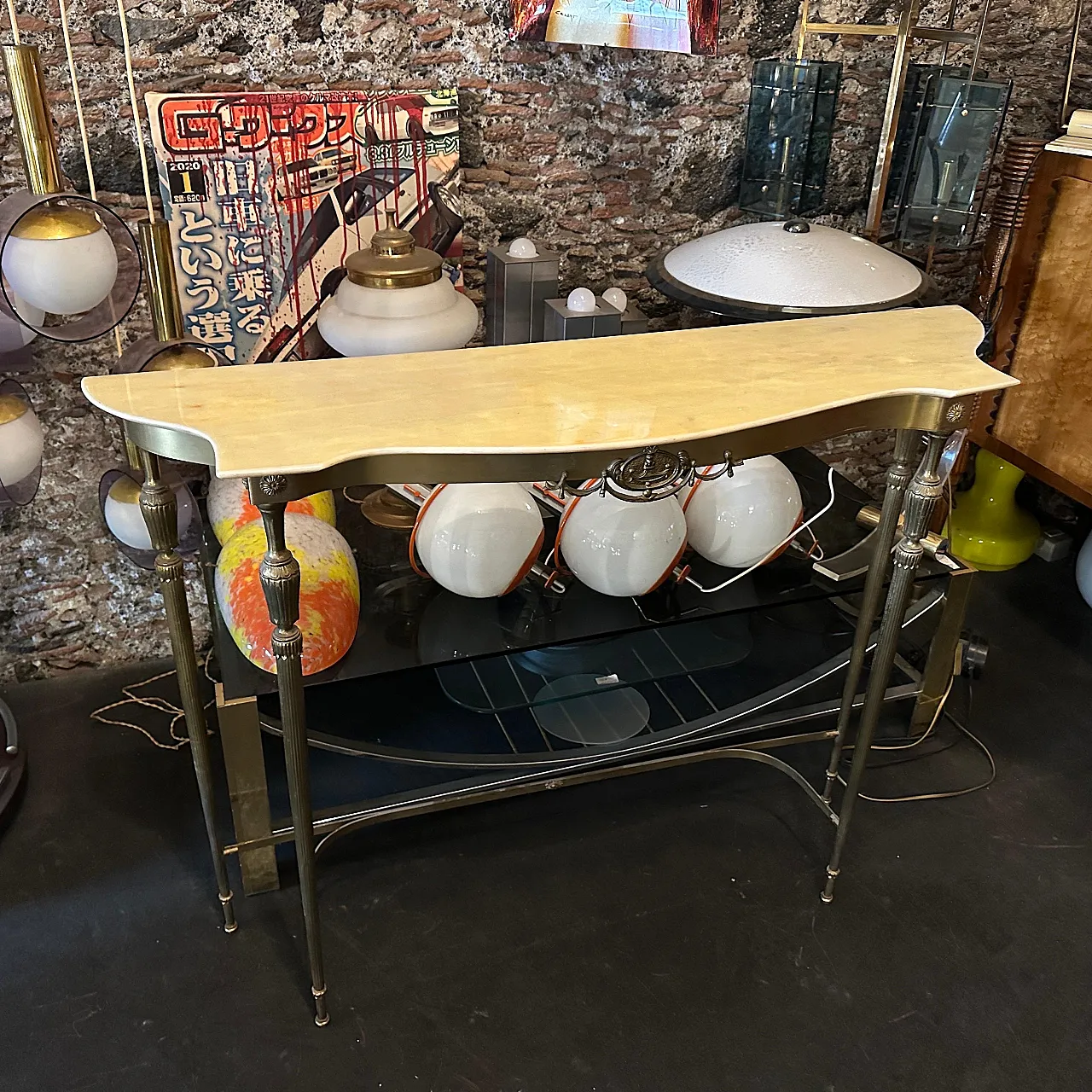 Brass and marble console table, 1950s 9