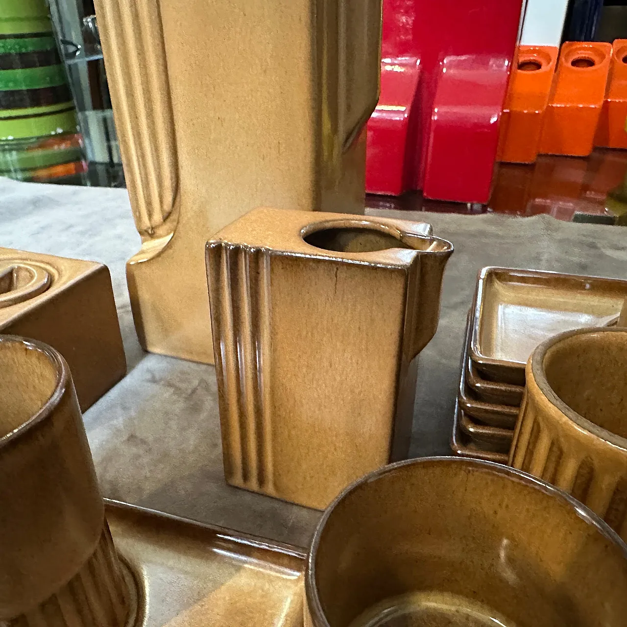 Brown ceramic coffee set by Ernestine Salerno, mid-19th century 10