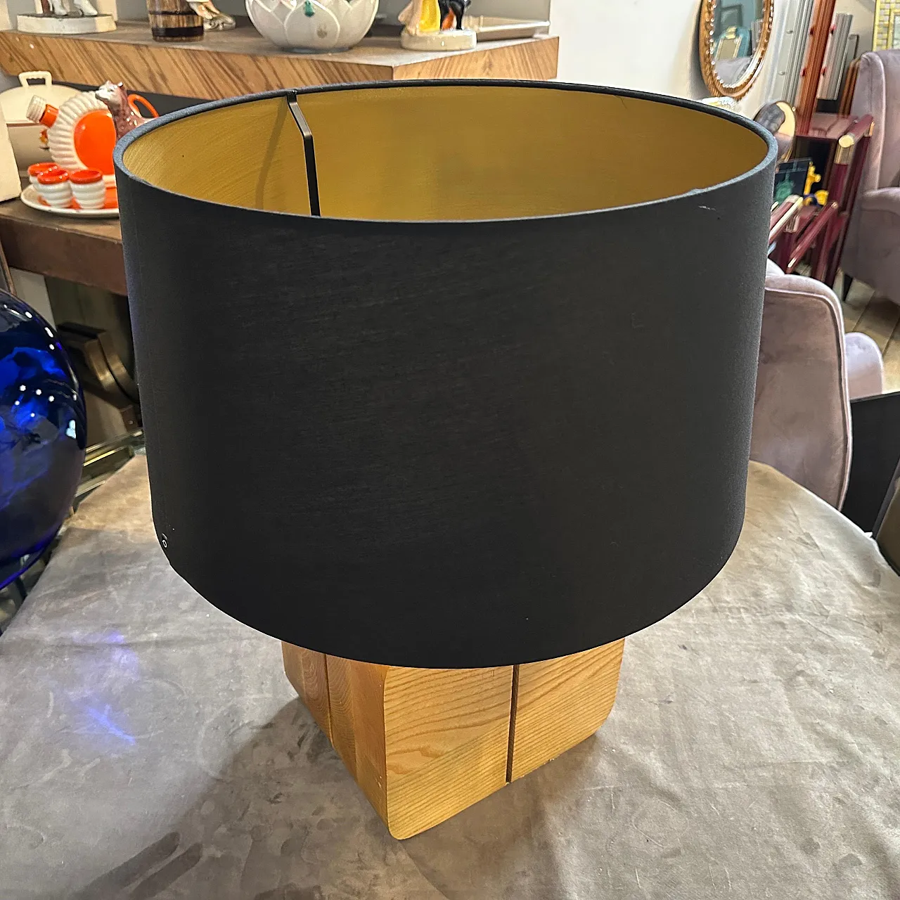 Ash and brass table lamp, 1970s 11