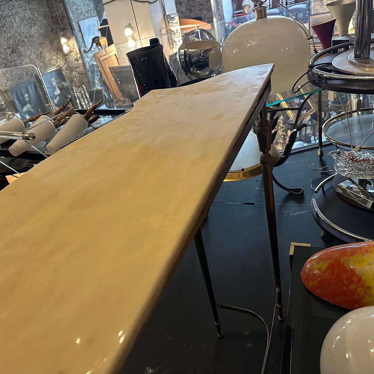 Brass and marble console table, 1950s 11