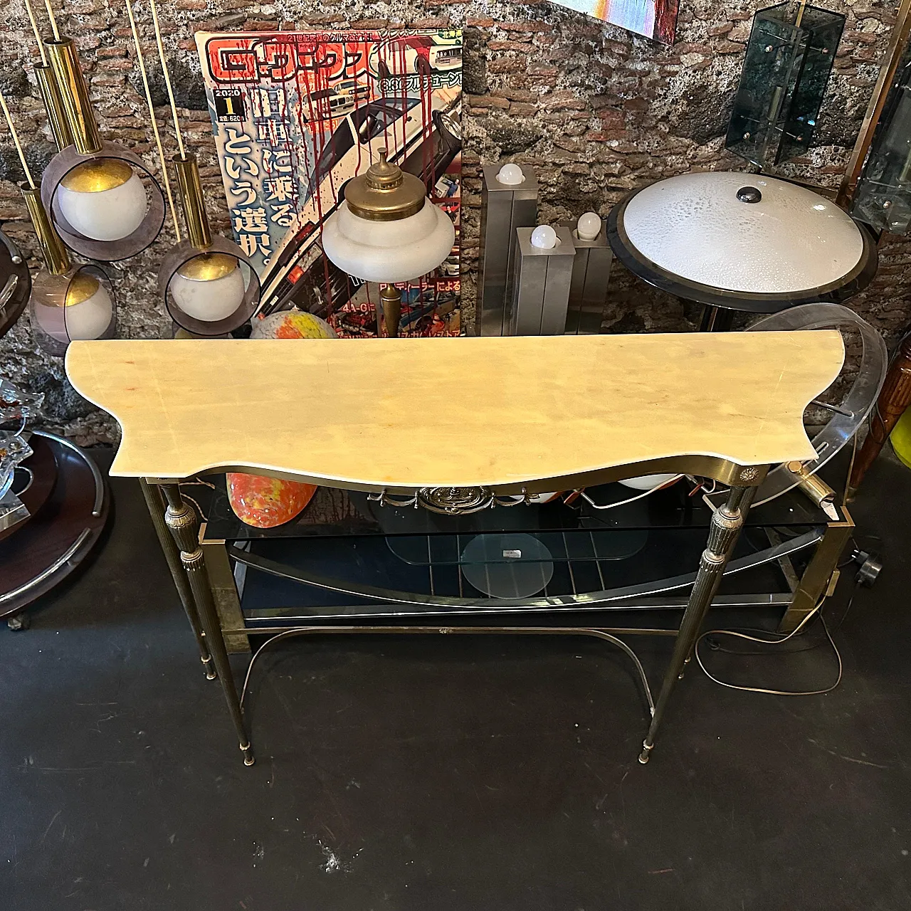 Brass and marble console table, 1950s 13