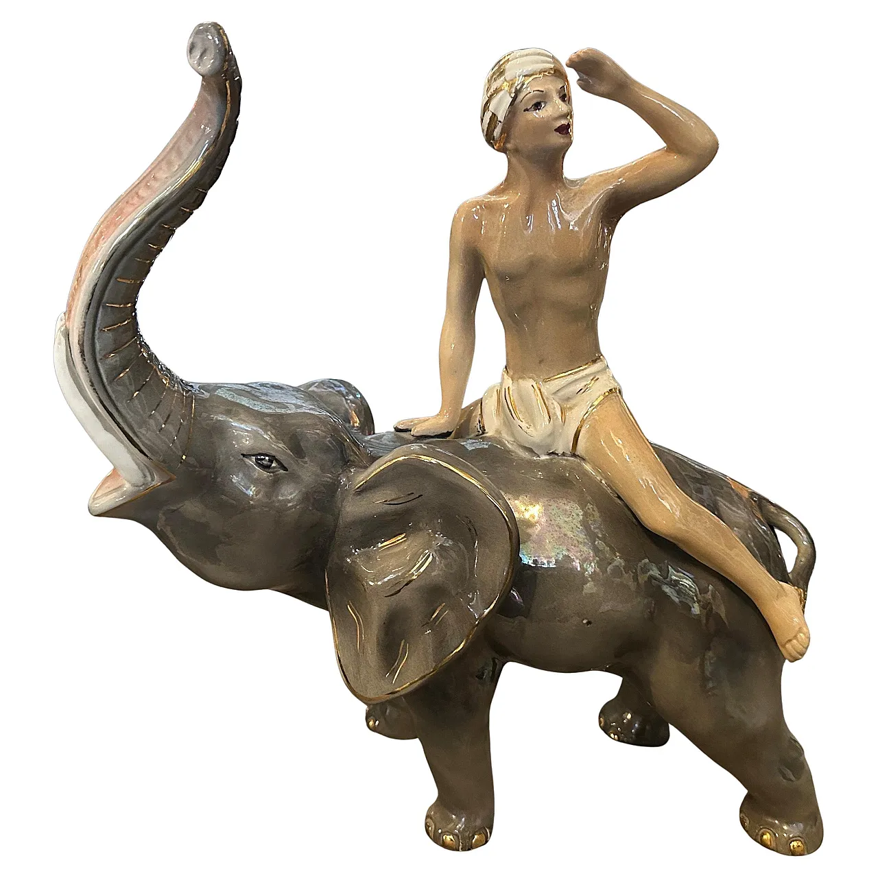 Figure of a boy on a ceramic elephant by SICA, 1950s 1