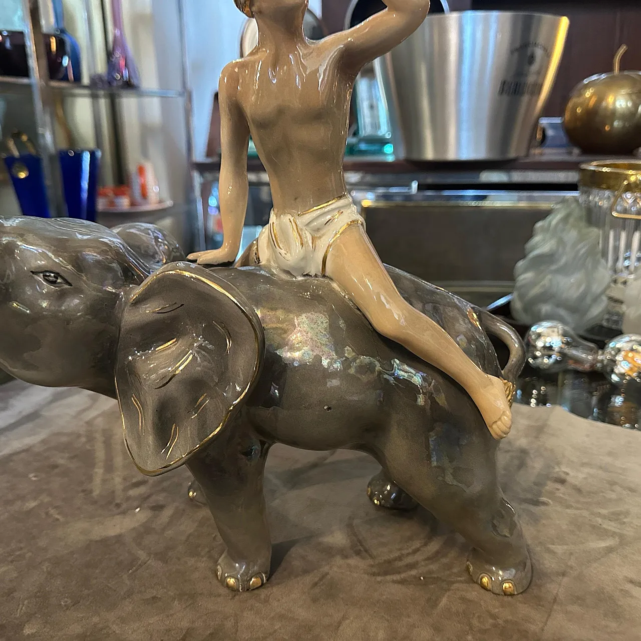 Figure of a boy on a ceramic elephant by SICA, 1950s 3