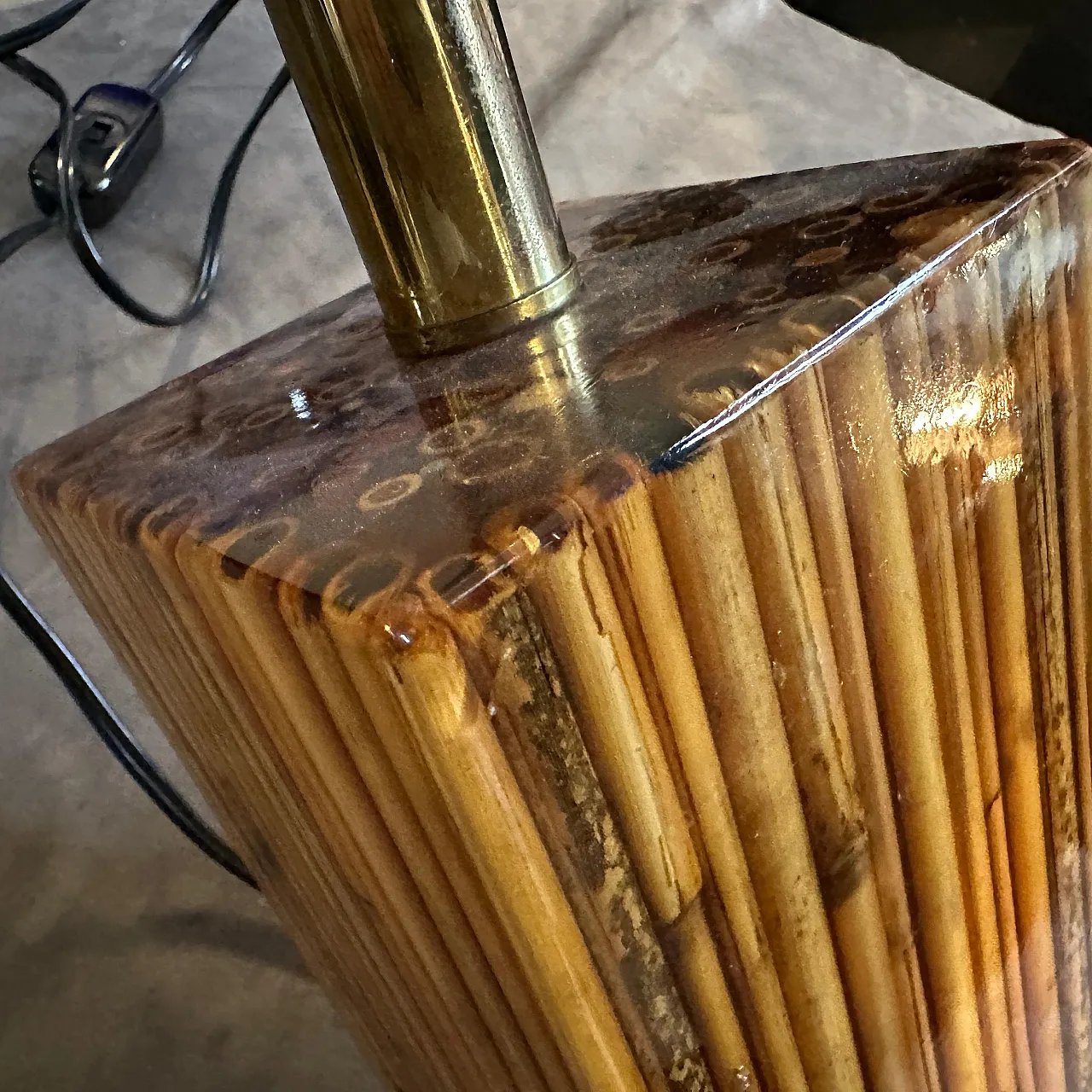 Bamboo resin table lamp by Riccardo Marzi, 1960s 6