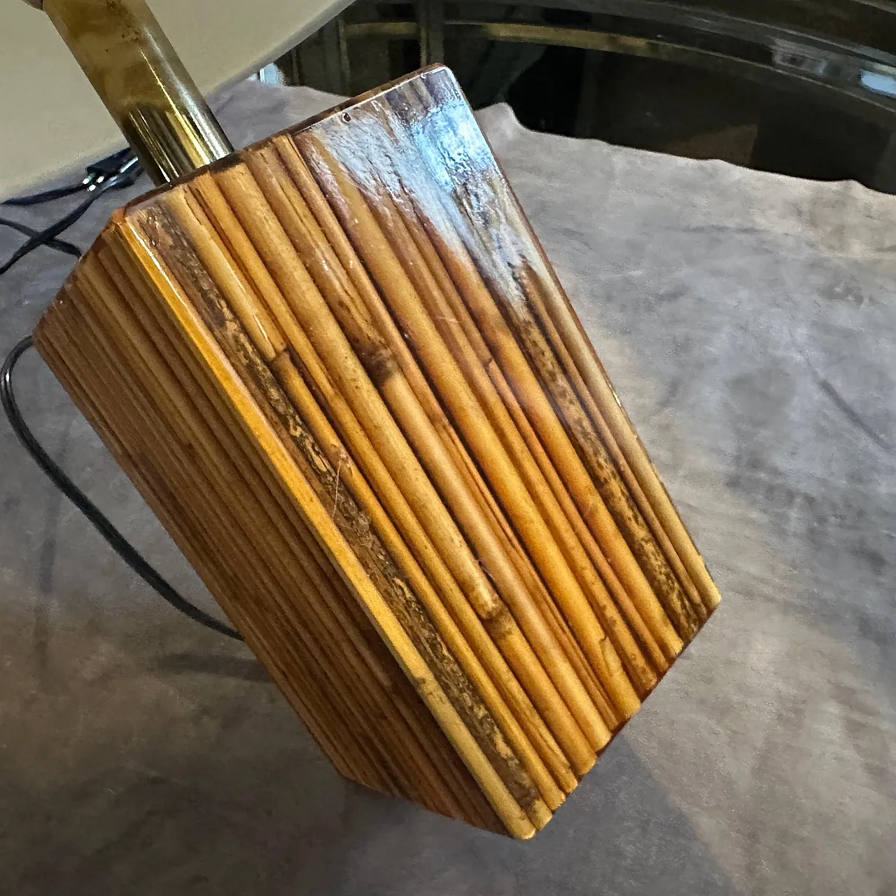 Bamboo resin table lamp by Riccardo Marzi, 1960s 7