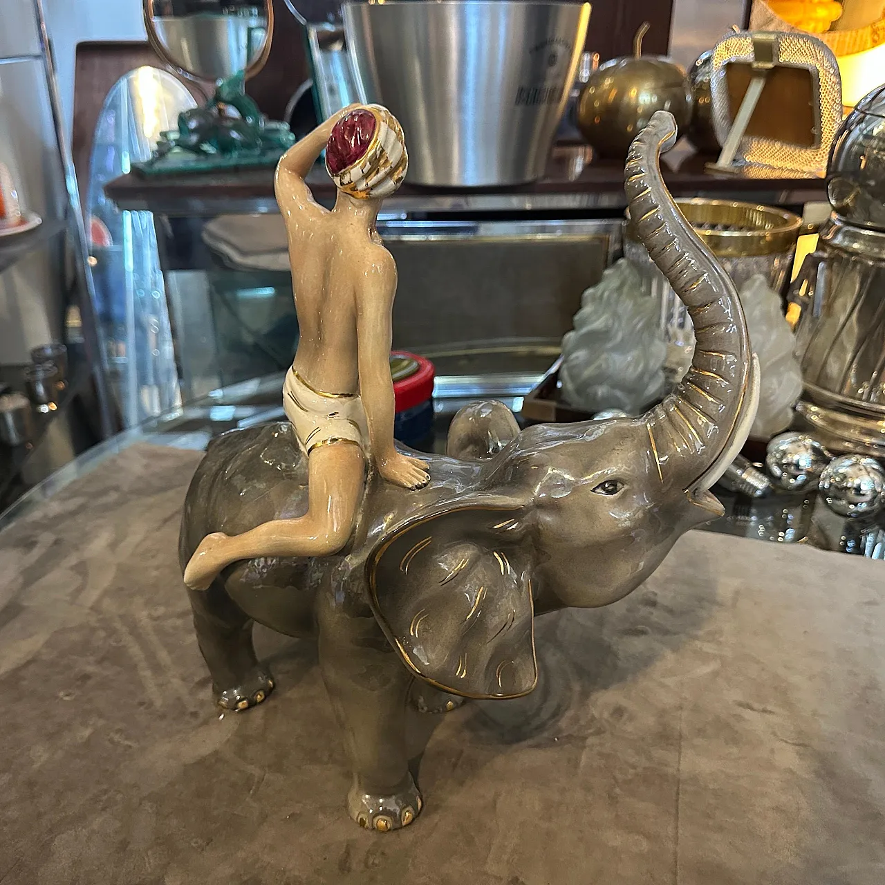 Figure of a boy on a ceramic elephant by SICA, 1950s 8