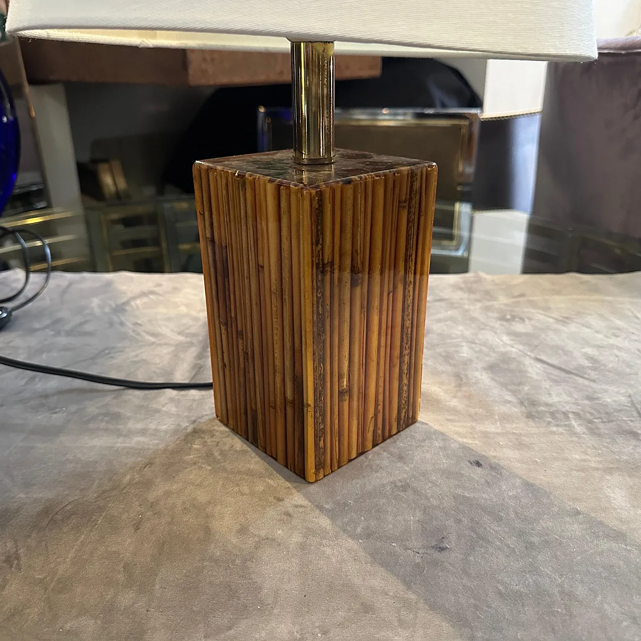 Bamboo resin table lamp by Riccardo Marzi, 1960s 11