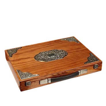 Scatola da gioco in legno e argento 925, '900