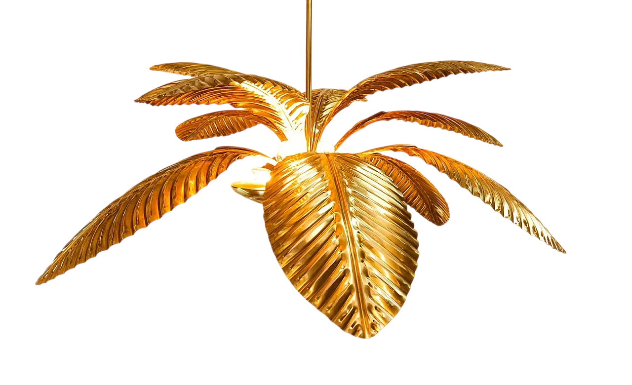 Lampada a sospensione a forma di palma in ottone, anni '60 32