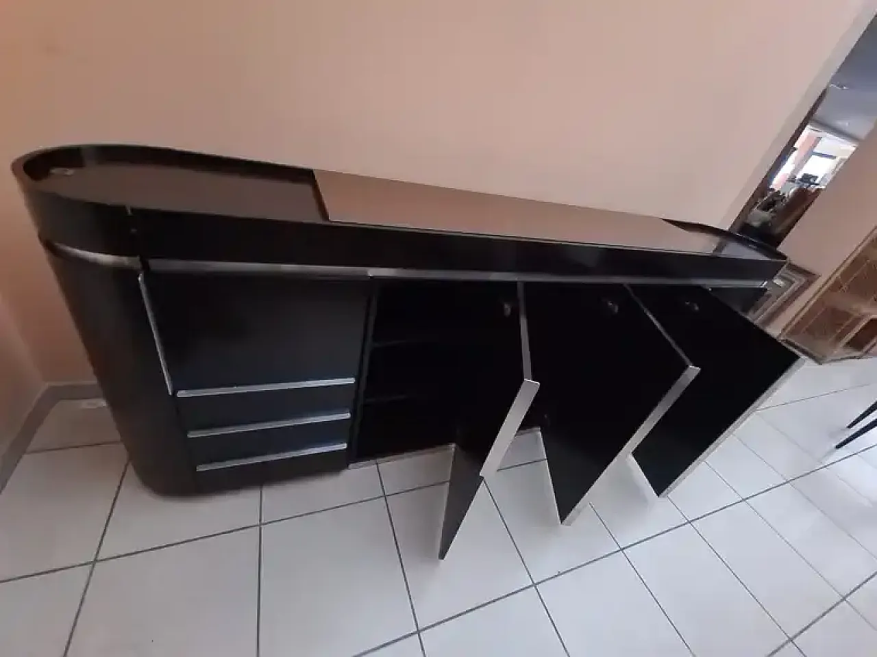 Credenza in legno e acciaio, anni '80 4