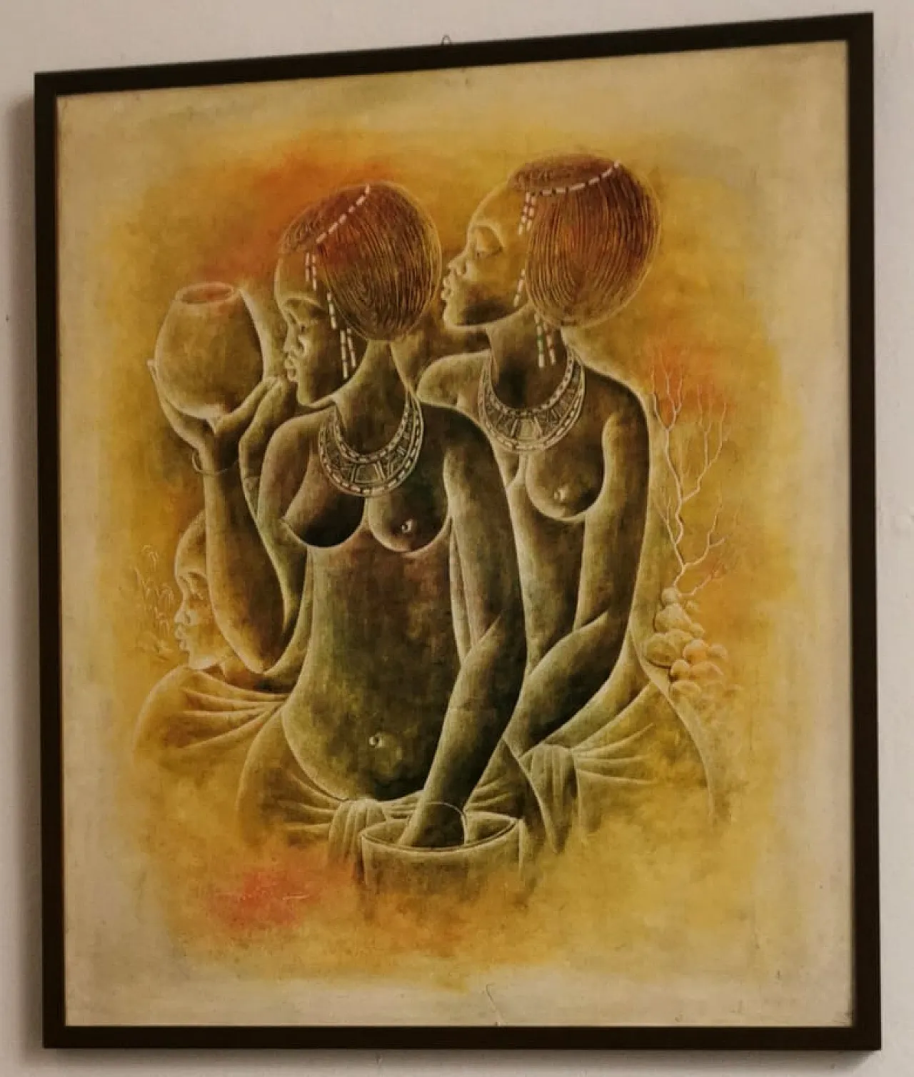 "Due donne tribali" di NGOMBE, olio su tela, ZAIRE anni '80 2