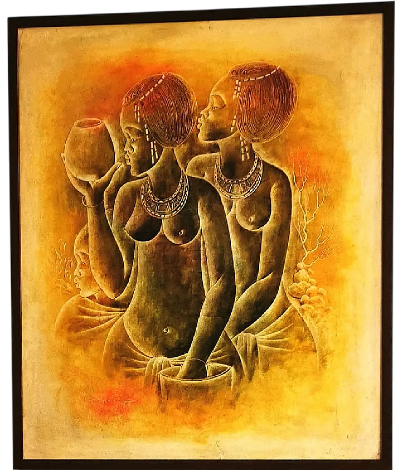 "Due donne tribali" di NGOMBE, olio su tela, ZAIRE anni '80 5