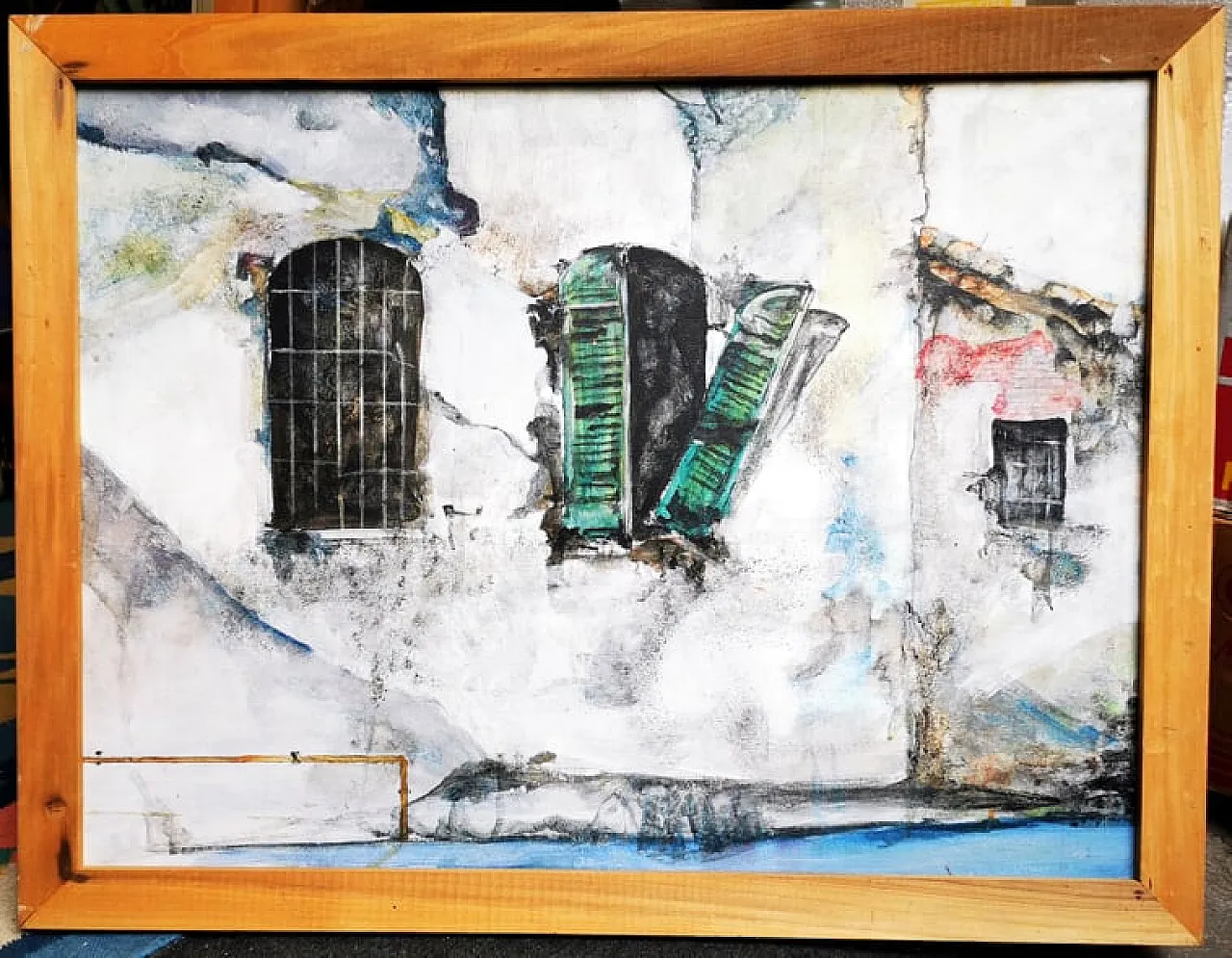 "Là in fondo al paese" di GIANNI BOLIS, olio su tela, anni '70 ITALIA 1