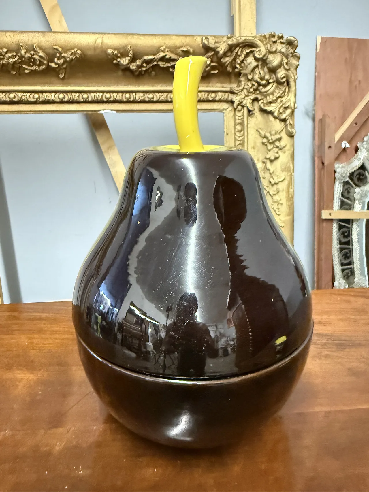 Contenitore a Pera in ceramica nera e gialla, '900 7