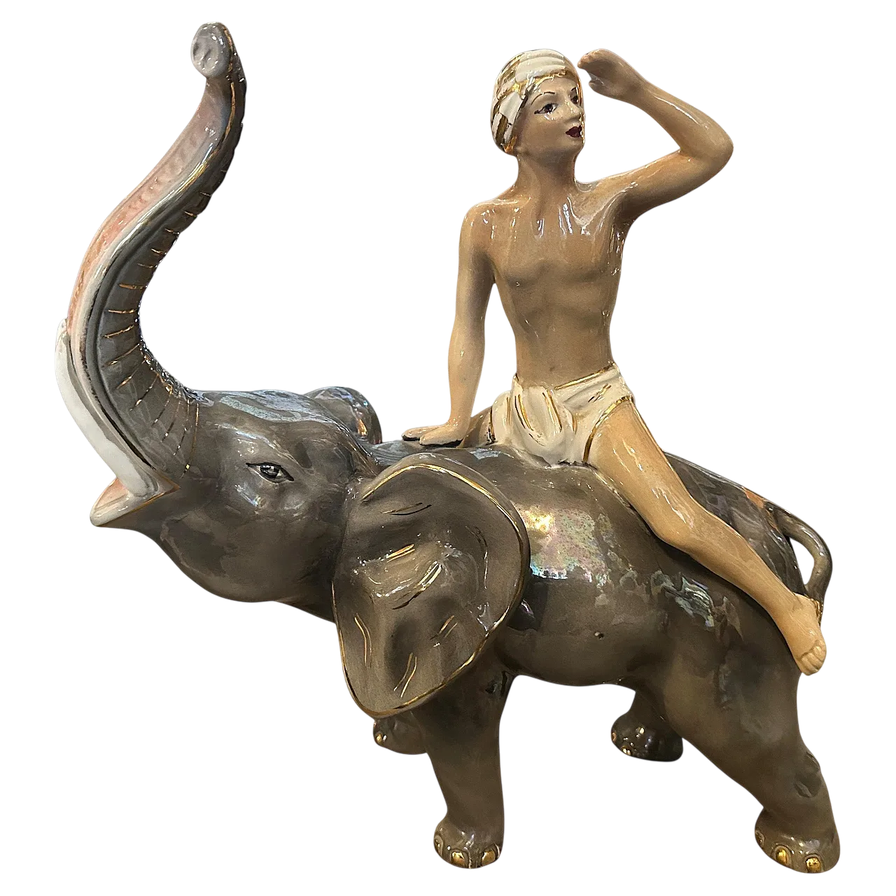Figure of a boy on a ceramic elephant by SICA, 1950s 13