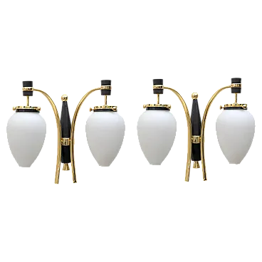 Coppia di applique in ottone e vetro di Stilnovo, anni '50