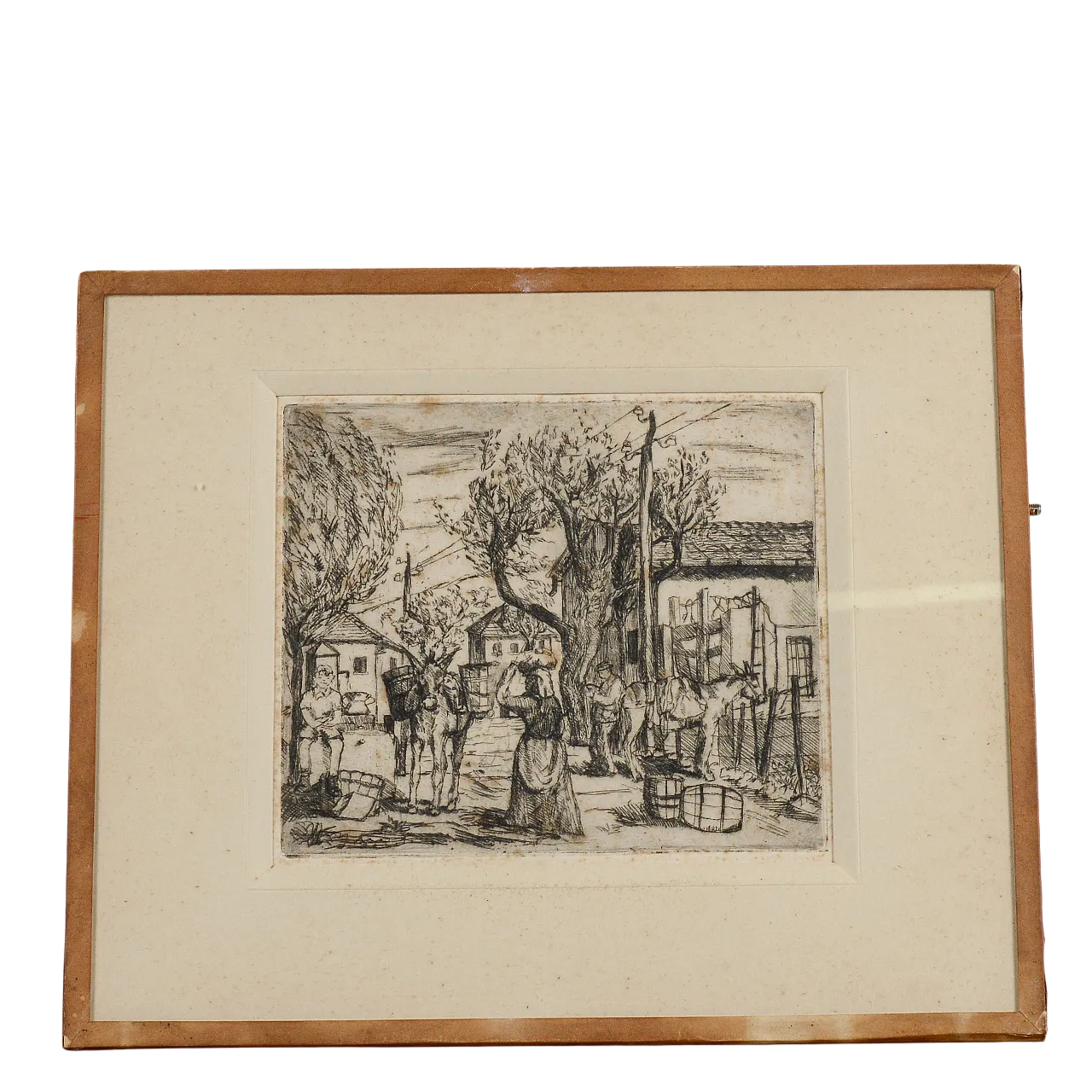 Scena di campagna con animali, incisione su lastra, '900 4