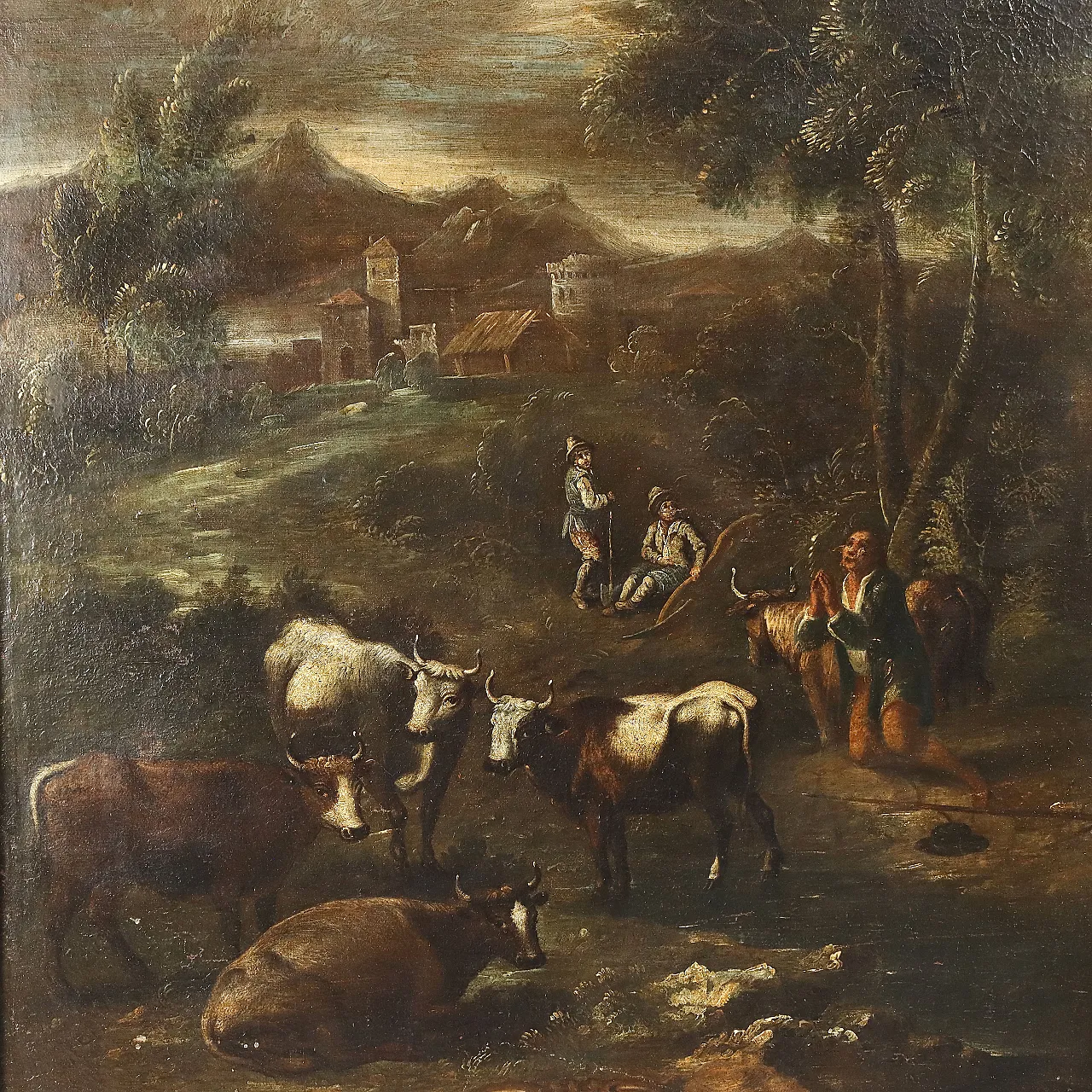 Paesaggio con Figure e Mandria, olio su tela, '700 3