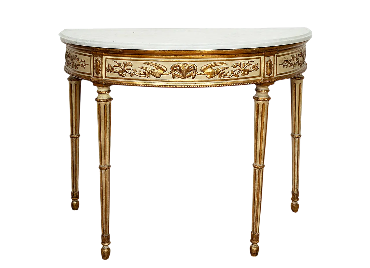 Console Demi Lune Louis XVI in lacquered and golden wood, Naples, 19th 6