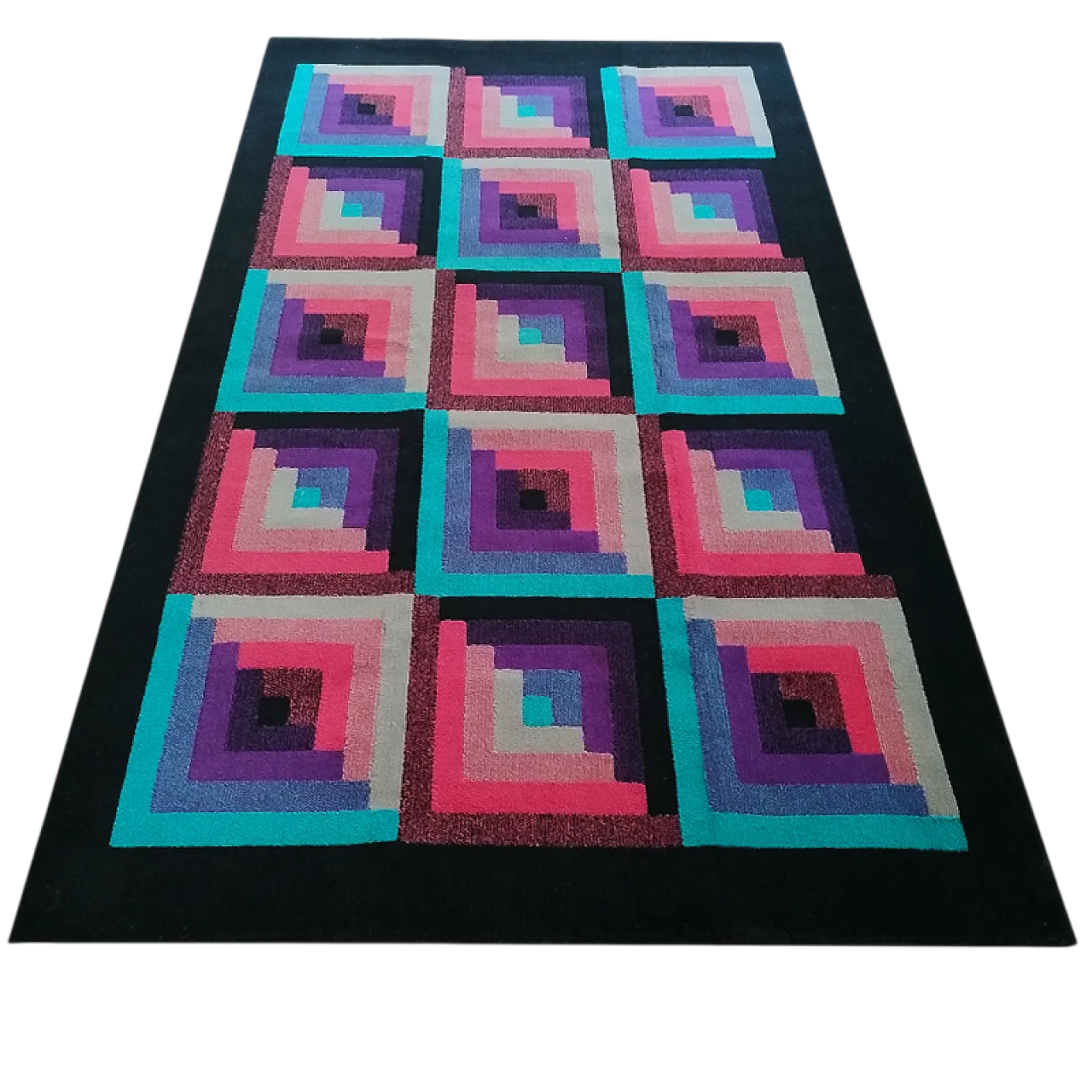 Geometric Italian Woolen Rug by Missoni for T& J Vestor, 1980s