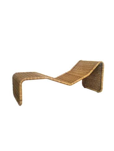 Rattan chaise longue P3S model by Tito Agnoli for Bonacina, 70s