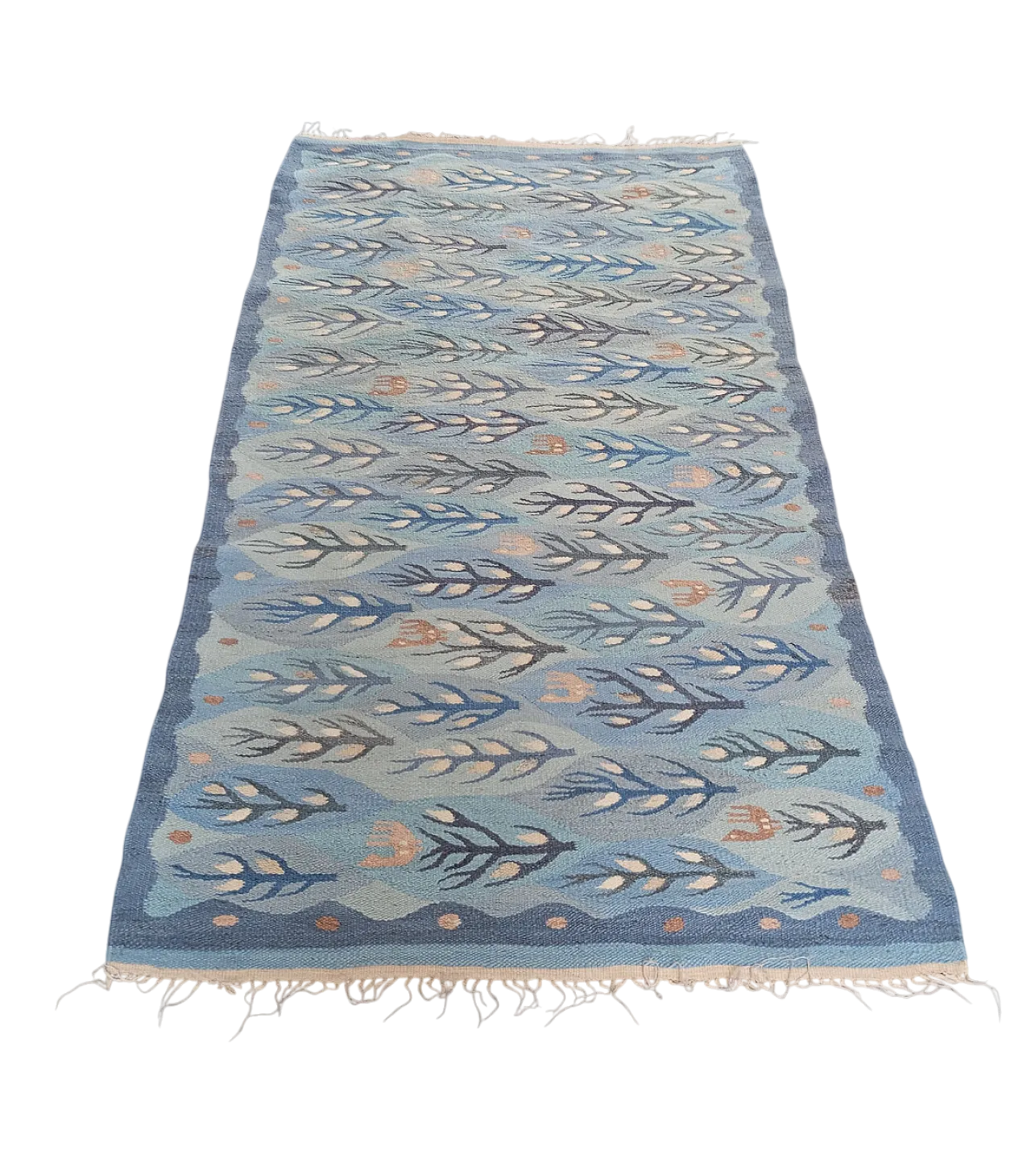 Kilim/arazzo tessuto a mano in lana azzurro, anni ‘70 11