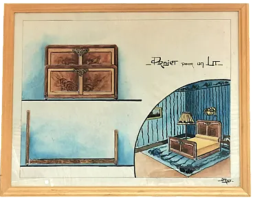 Progetto di camera da letto, tempera su carta, FRANCIA anni '20