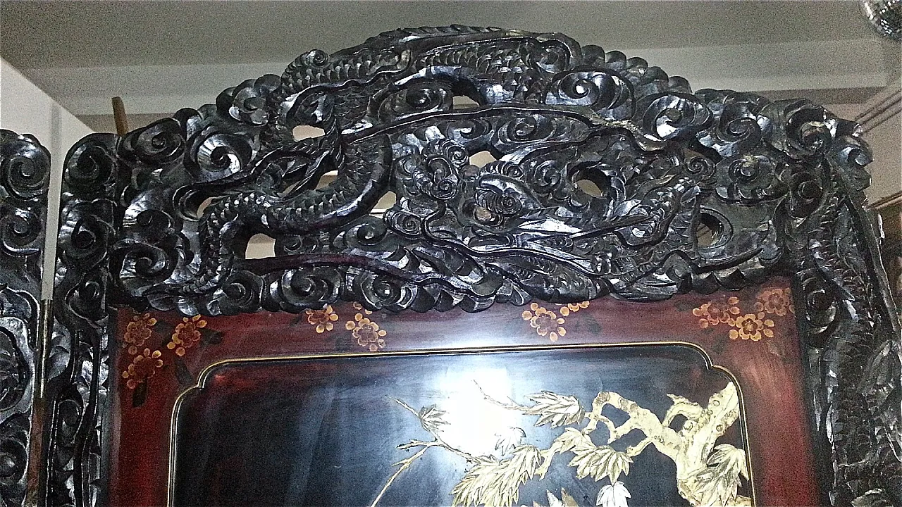 Paravento in legno laccato con ruote in ferro, fine '800 5