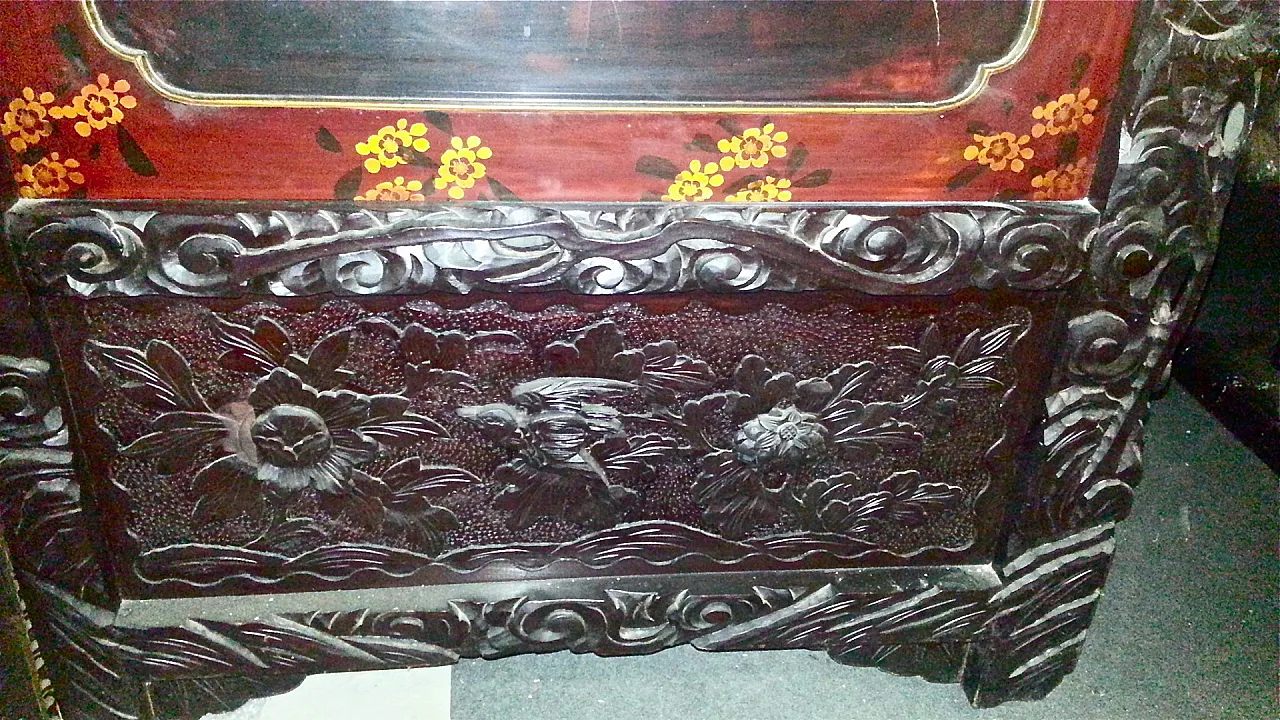 Paravento in legno laccato con ruote in ferro, fine '800 6