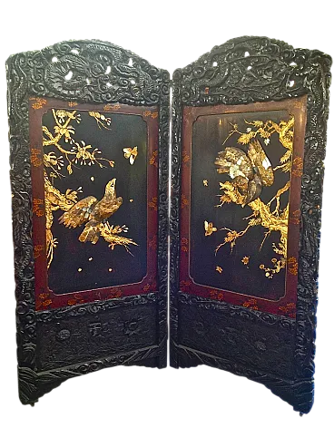 Paravento in legno laccato con ruote in ferro, fine '800